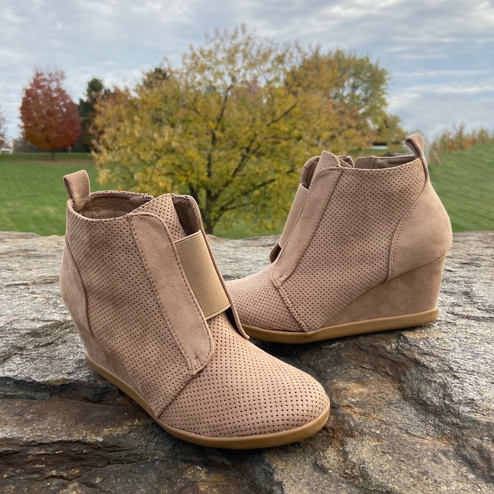 Tan Wedge Bootie Suede Boot